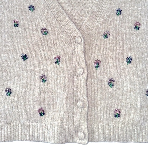 Lucky Brand Embellished Floral Flower Beads Beaded Button Front Cardigan Large - Picture 11 of 16